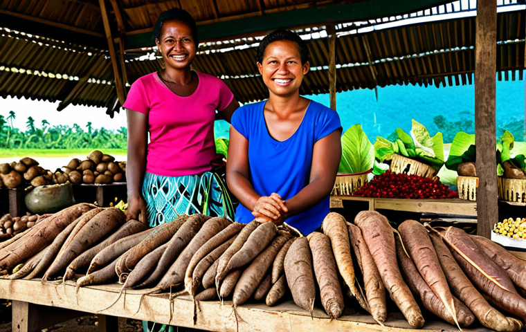 솔로몬 제도 타로 재배 - Taro Harvest in Solomon Islands**

A vibrant scene of Solomon Islanders harvesting taro in a lush, g...