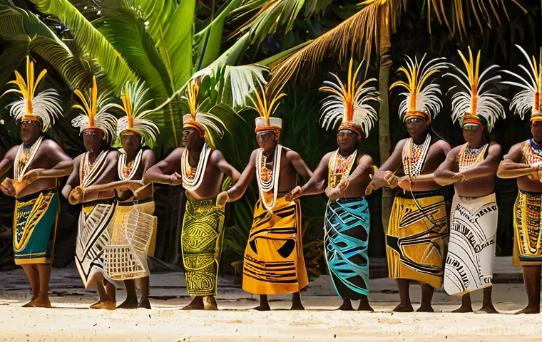 솔로몬 제도 전통 춤 계승자 - Prompt 1: Echoes of Ancestral Rhythms: Ceremonial Dance of Unity**