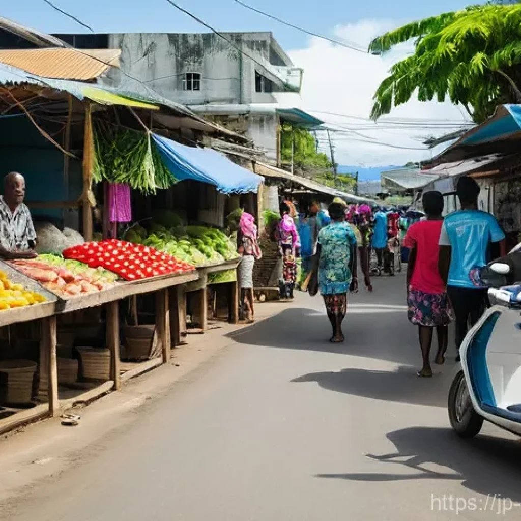 솔로몬 제도 도시화 문제 - The Evolving Face of Honiara: Urban Dynamism Meets Island Life**
A vibrant and bustling street scene...