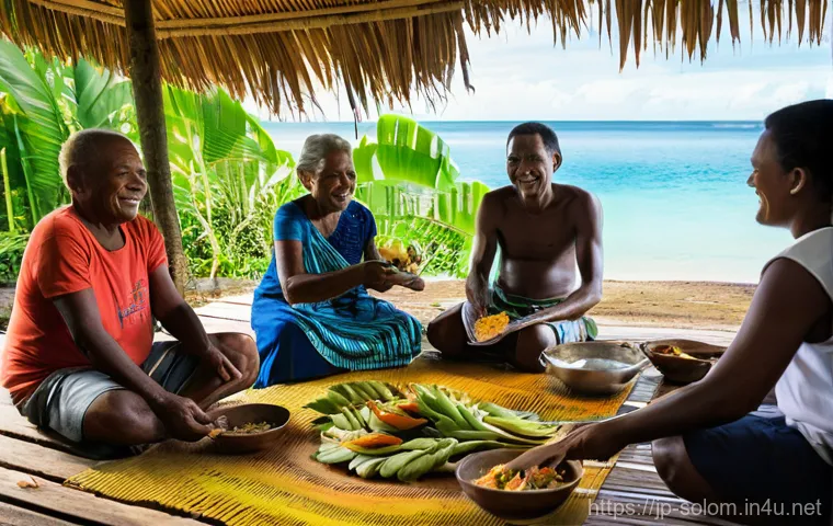 솔로몬 제도 전통 어업 방식 - **Prompt:** A vibrant depiction of traditional, sustainable reef fishing in the Solomon Islands. A g...