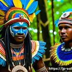 솔로몬 제도 부족 간 신앙 차이 - A vibrant scene of a Solomon Islands tribal festival featuring young people dressed in traditional c...
