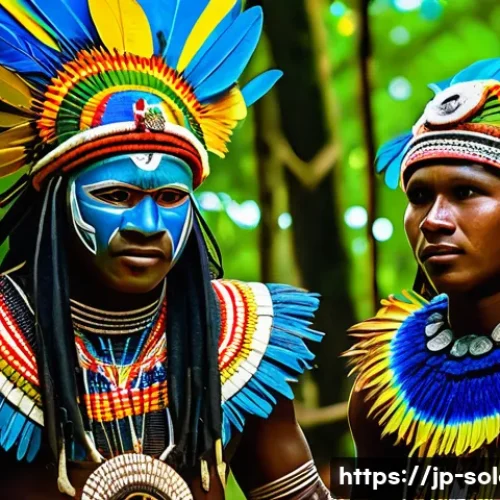 솔로몬 제도 부족 간 신앙 차이 - A vibrant scene of a Solomon Islands tribal festival featuring young people dressed in traditional c...