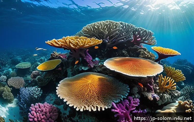 솔로몬 제도 산호초 보호 - A vibrant underwater scene of the Solomon Islands coral reef showing a mix of healthy, colorful cora...